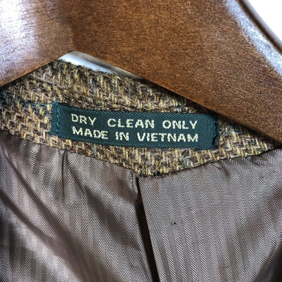 Tweed Plaid Blazer Brown and Blue 46 Two-Button Wool Academia Elbow Patches - Picture 14 of 14